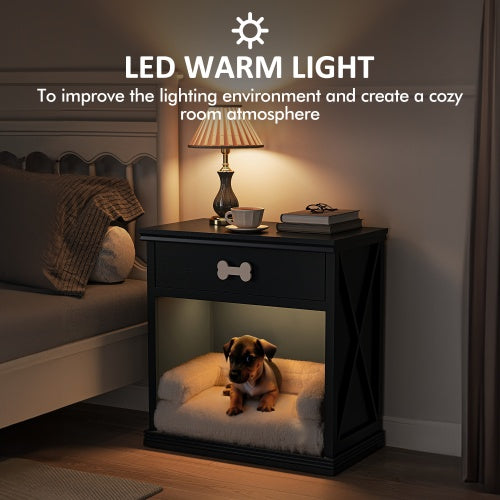 Vintage Pet Bed Side Table with LED Lights & Drawer