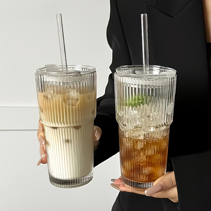 Glass Cup With Bamboo Lid And Reusable Straw