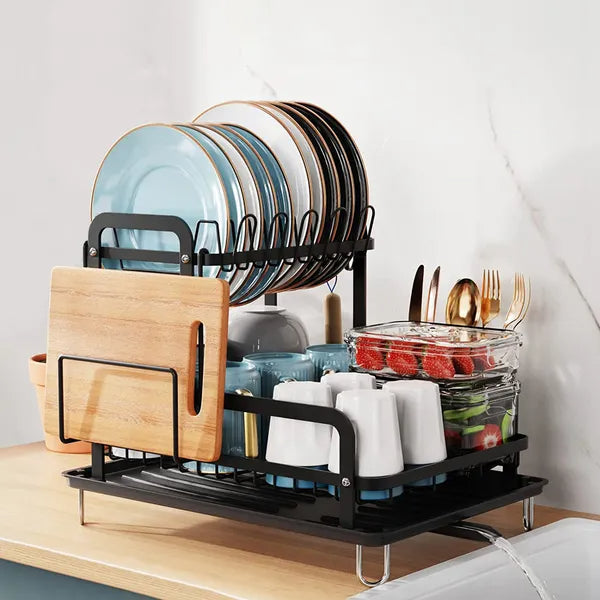 2 Tier Dish Drying Rack With Drainboard