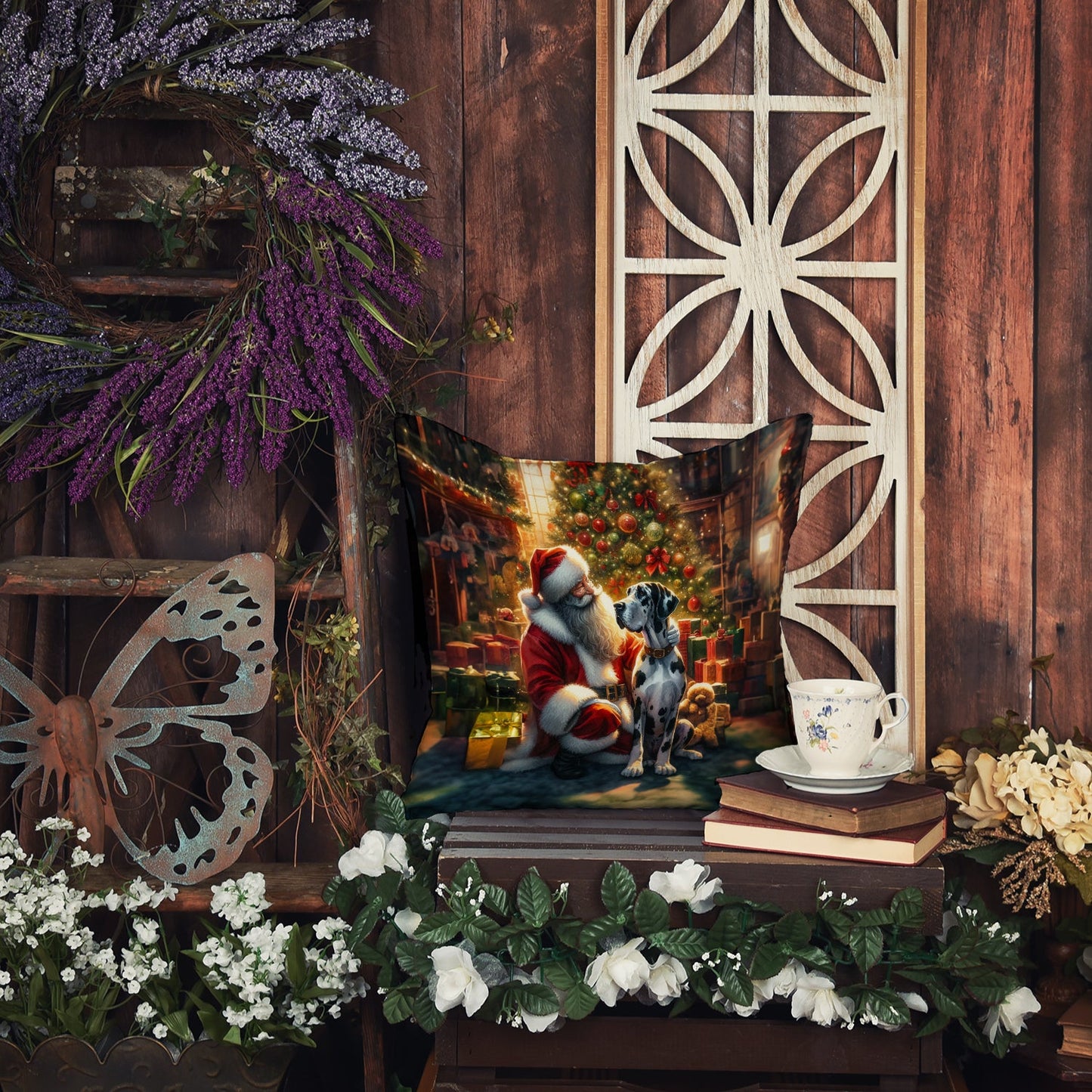 Great Dane and Santa Claus Throw Pillow-4