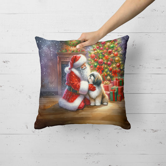 Lhasa Apso and Santa Claus Throw Pillow-1
