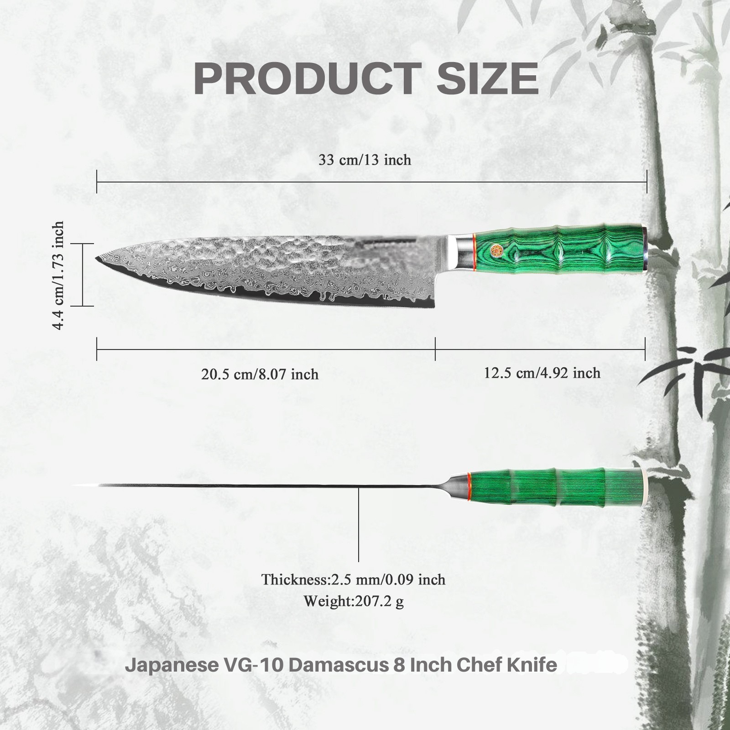 8 Inch VG - 10 Damascus Chef Knife With Hand Hammered Blade