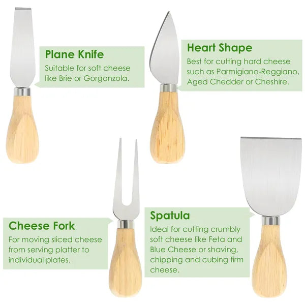 Bamboo Charcuterie Cheese Board Serving Tray With Cutlery Set