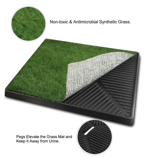 Artificial Grass Dog Potty Training Pad with 3-Layer Drainage Tray System