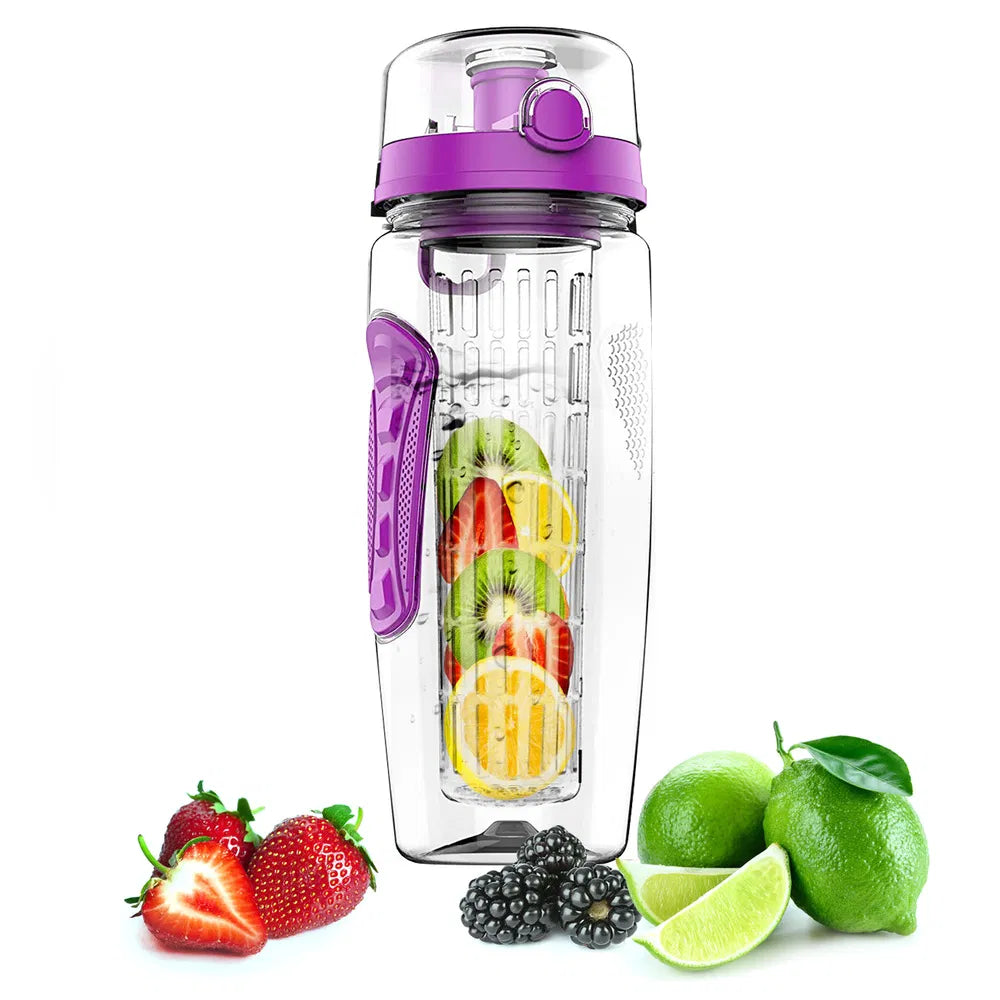 32oz Fruit Infuser Water Bottle With Flip Top Lid And Anti Slip Grip