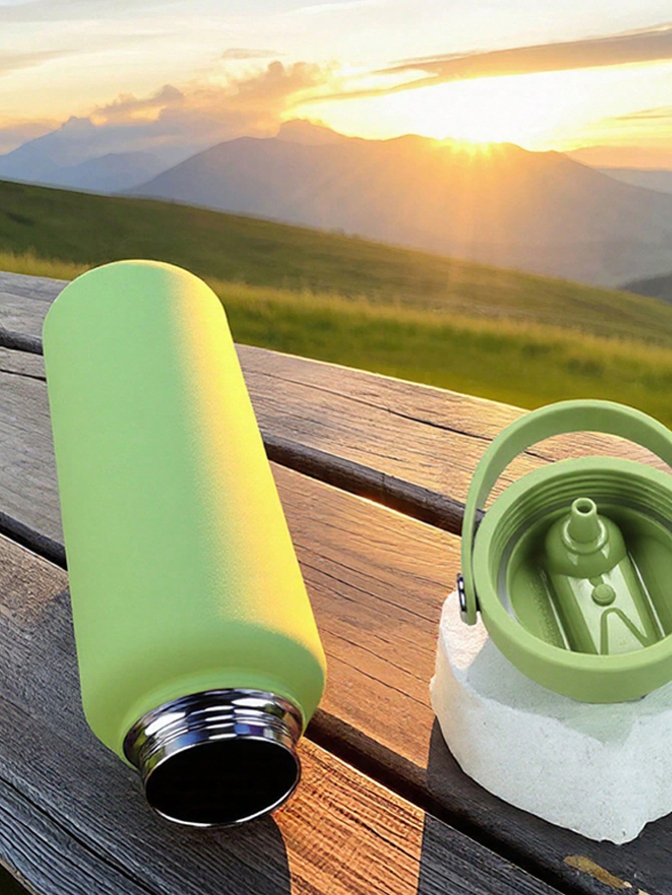 Stainless Steel Wide - Mouth Sports Water Bottle With Straw And Handle