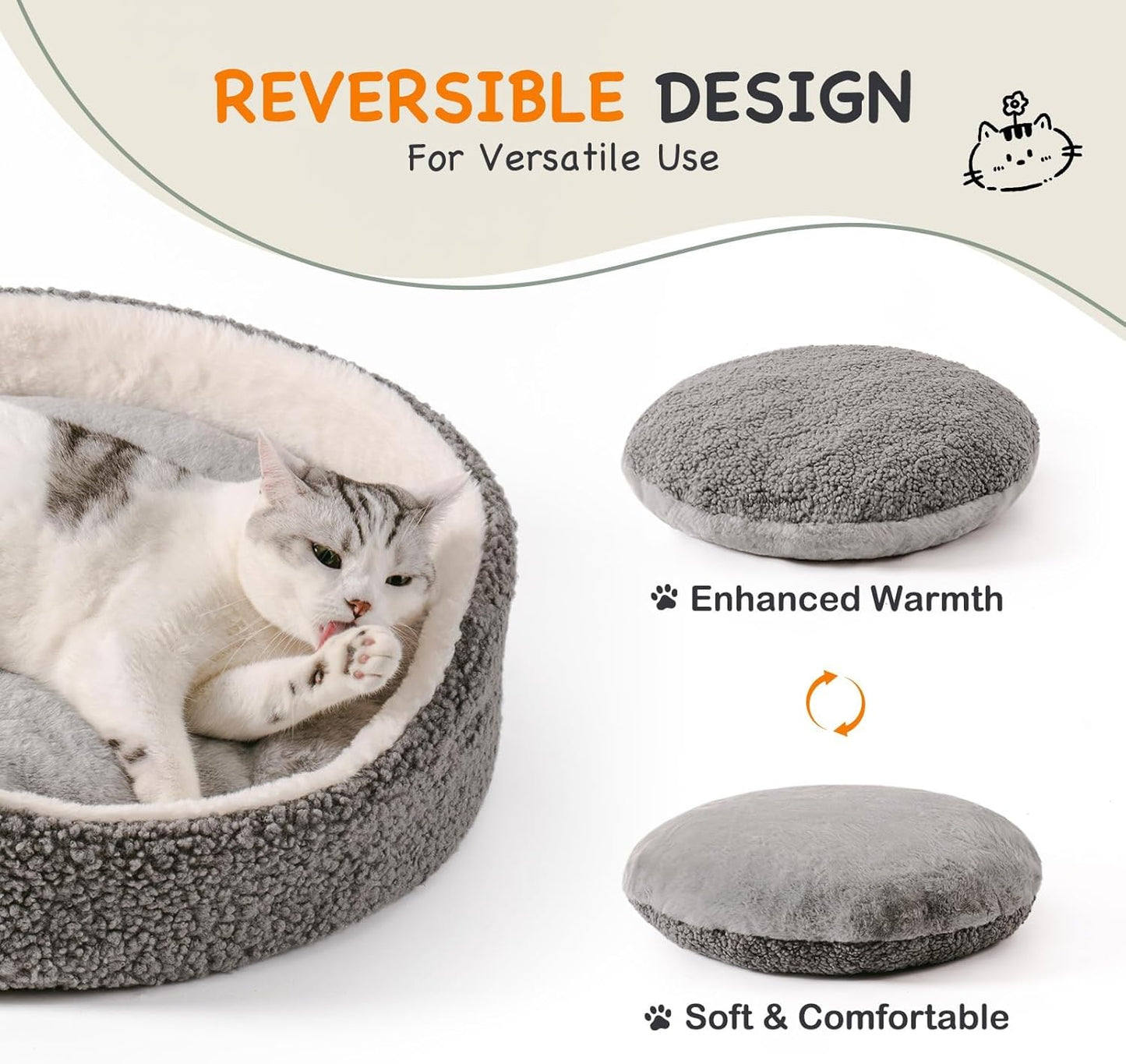 Washable Plush Round Pet Bed for Cats & Small Dogs