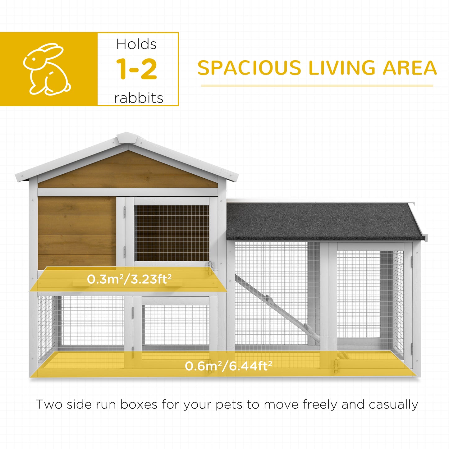 Wooden Rabbit Hutch with Run, Ramp, Removable Tray & Weatherproof Roof