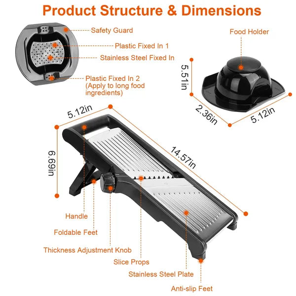 Mandoline Food Slicer With Adjustable Built - In Blades