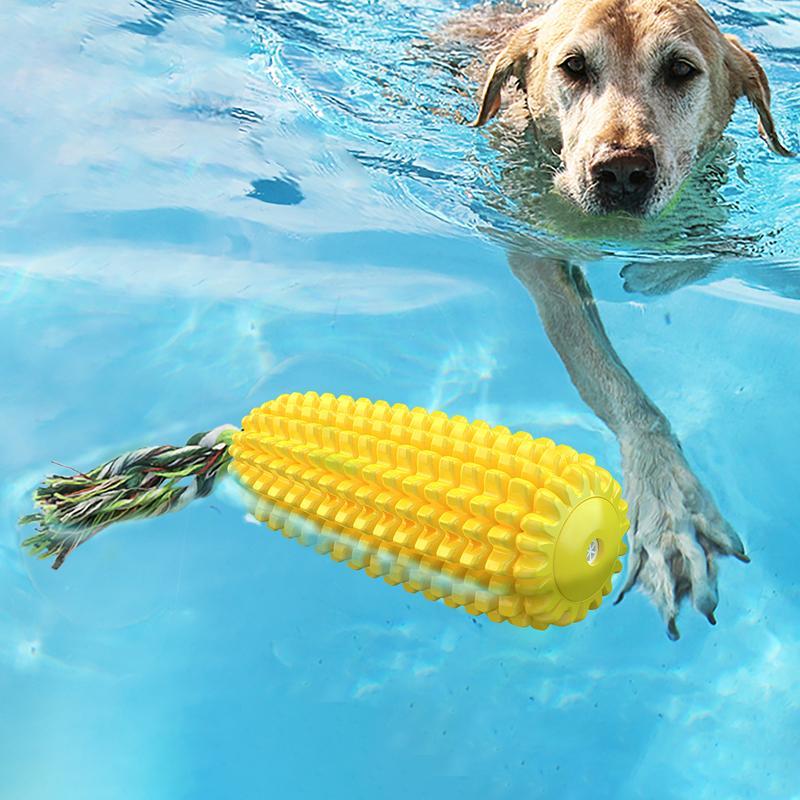 Corn Stick Squeaky Dog Chew Toy with Rope – Dental Cleaning Toy