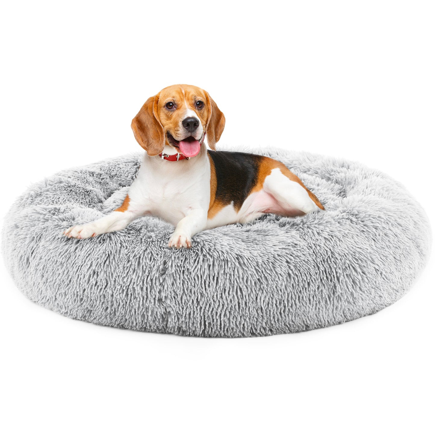 Round Plush Faux Fur Pet Bed with Anti Slip Base