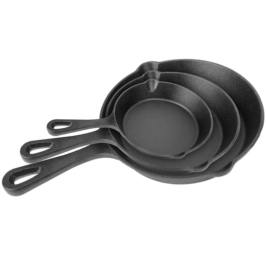 3 Piece Pre Seasoned Cast Iron Skillet Set