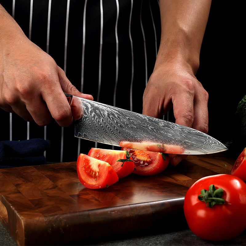 67 Layer Damascus Steel Chef Knife With Resin And Wood Handle