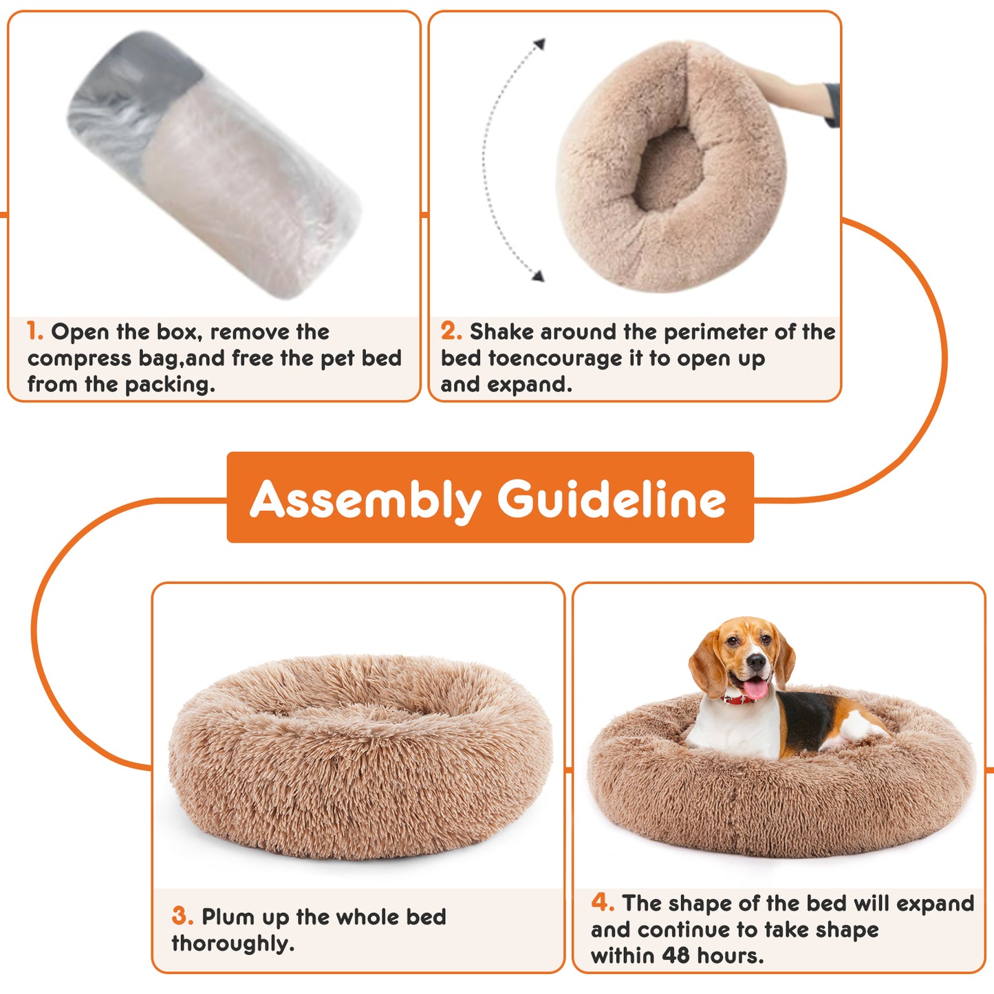 Round Plush Faux Fur Pet Bed with Anti Slip Base