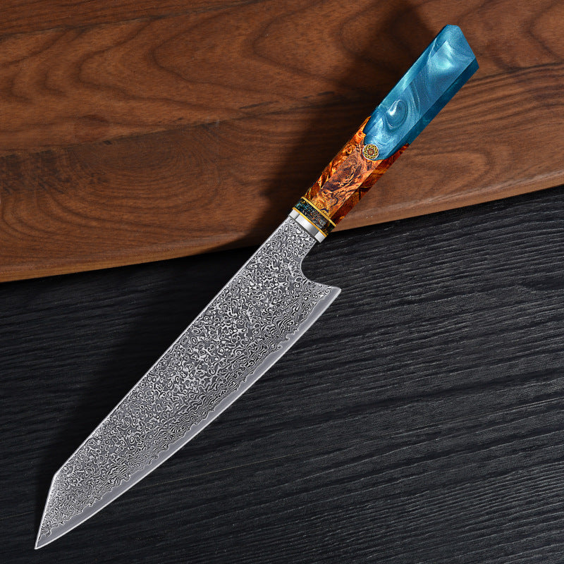 67 Layer Damascus Steel Chef Knife With Resin And Wood Handle
