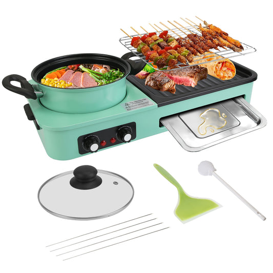3 In 1 Electric Hot Pot And Grill Combo With Independent Temperature Control