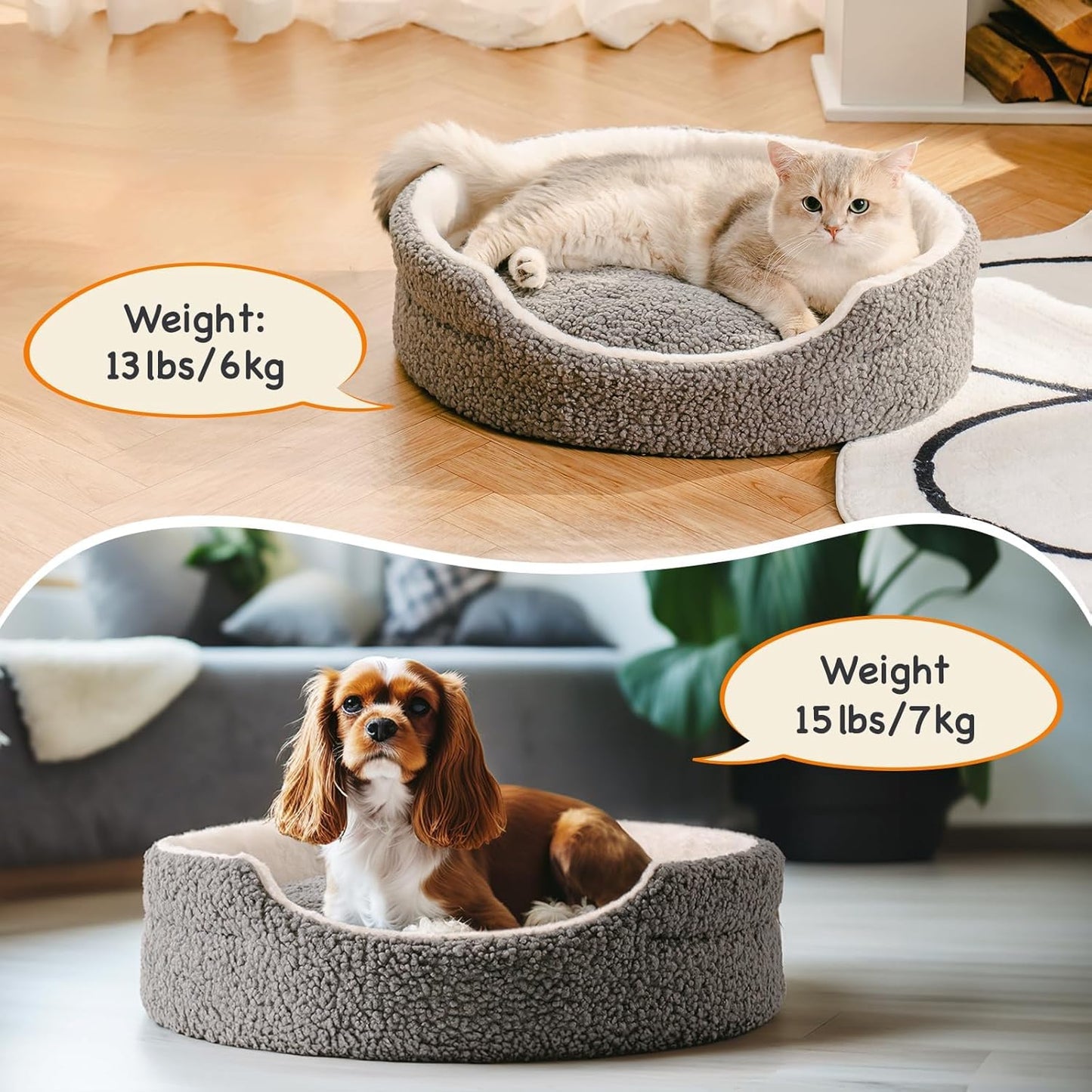 Washable Plush Round Pet Bed for Cats & Small Dogs