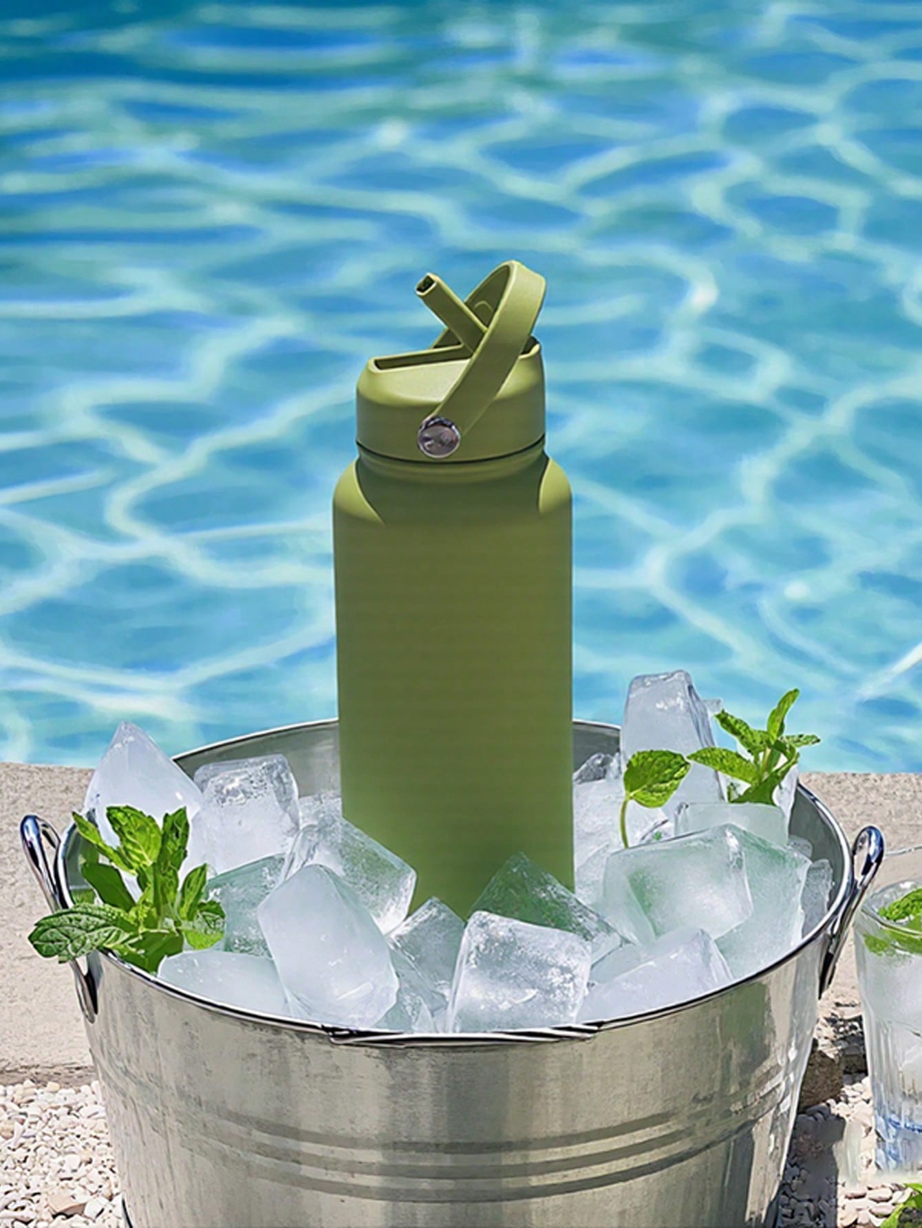 Stainless Steel Wide - Mouth Sports Water Bottle With Straw And Handle