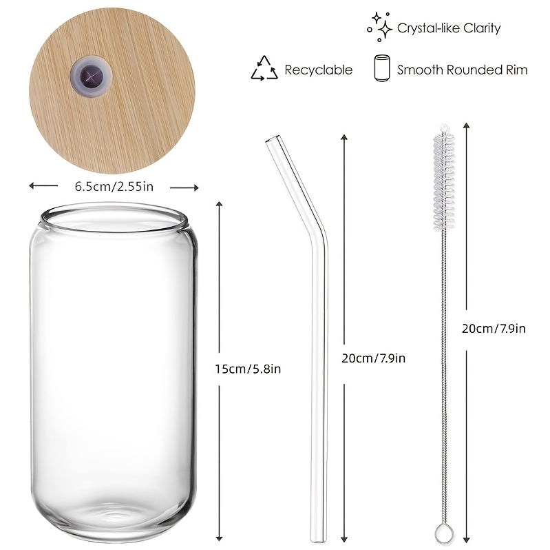 Glass Cup With Bamboo Lid And Reusable Straw