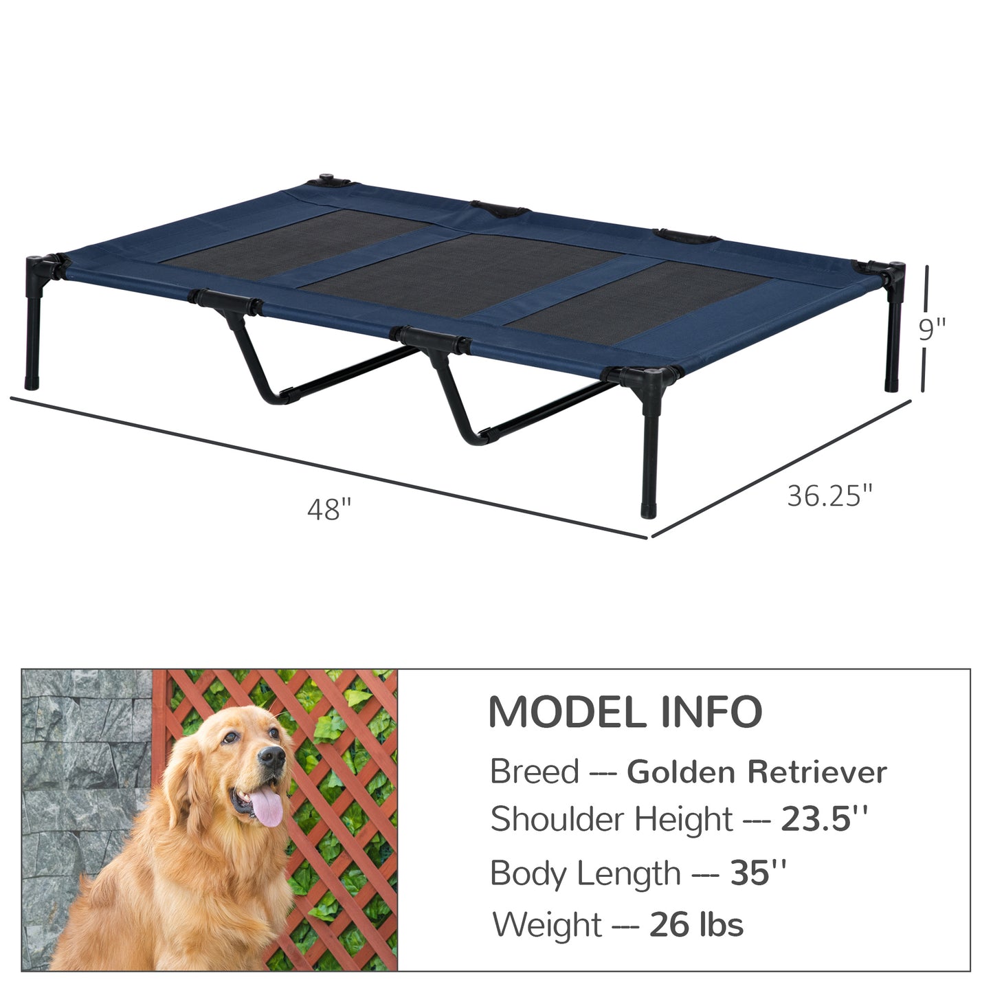 48 x 36 Elevated Breathable Dog Bed with Carry Bag for Large Dogs