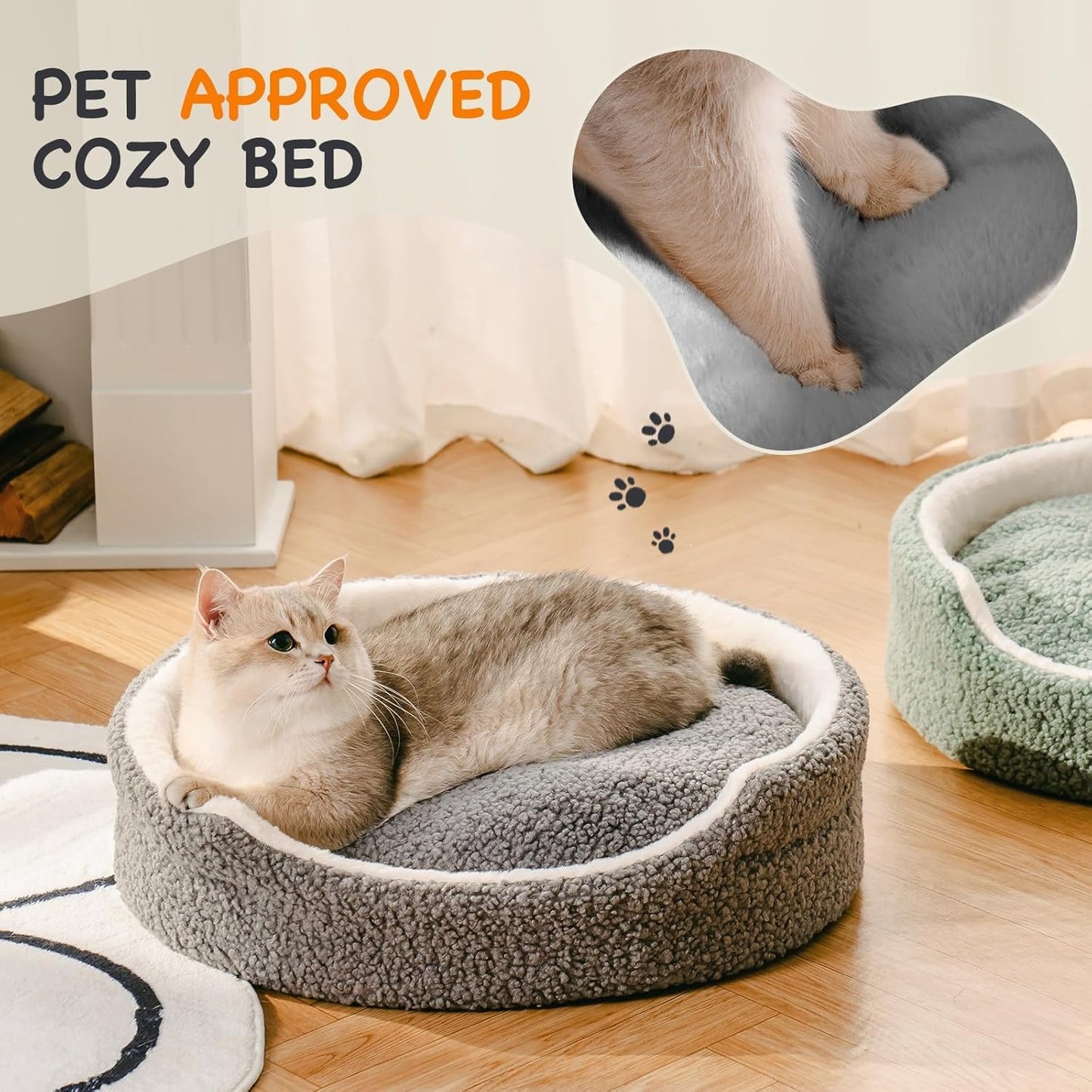 Washable Plush Round Pet Bed for Cats & Small Dogs