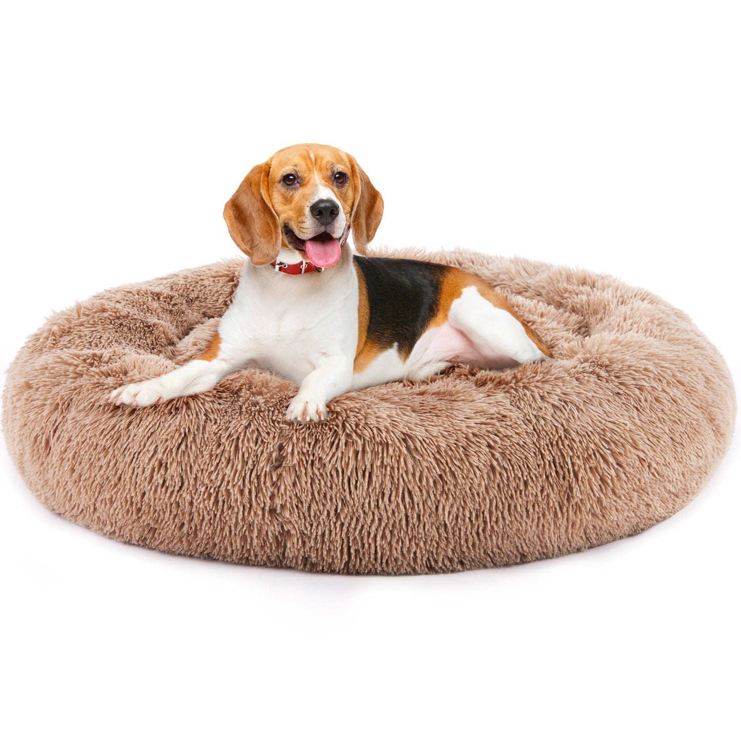 Round Plush Faux Fur Pet Bed with Anti Slip Base
