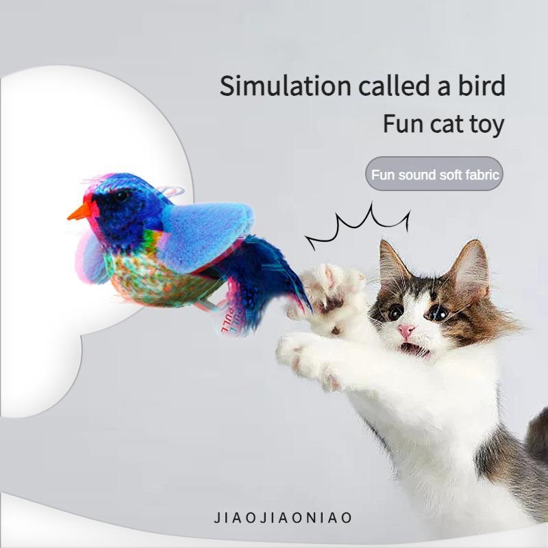 Simulation Bird Sound Cat Teaser Toy with Feathers
