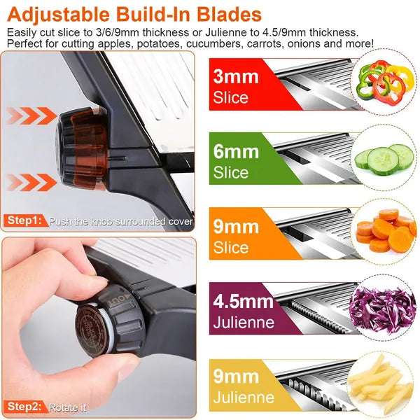 Mandoline Food Slicer With Adjustable Built - In Blades