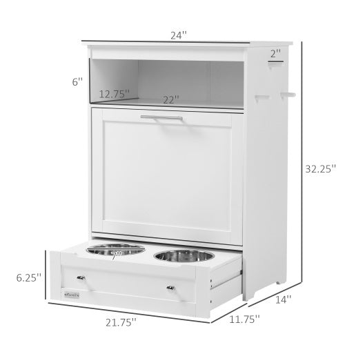 Pet Feeder Station Cabinet with Raised Bowls and Storage