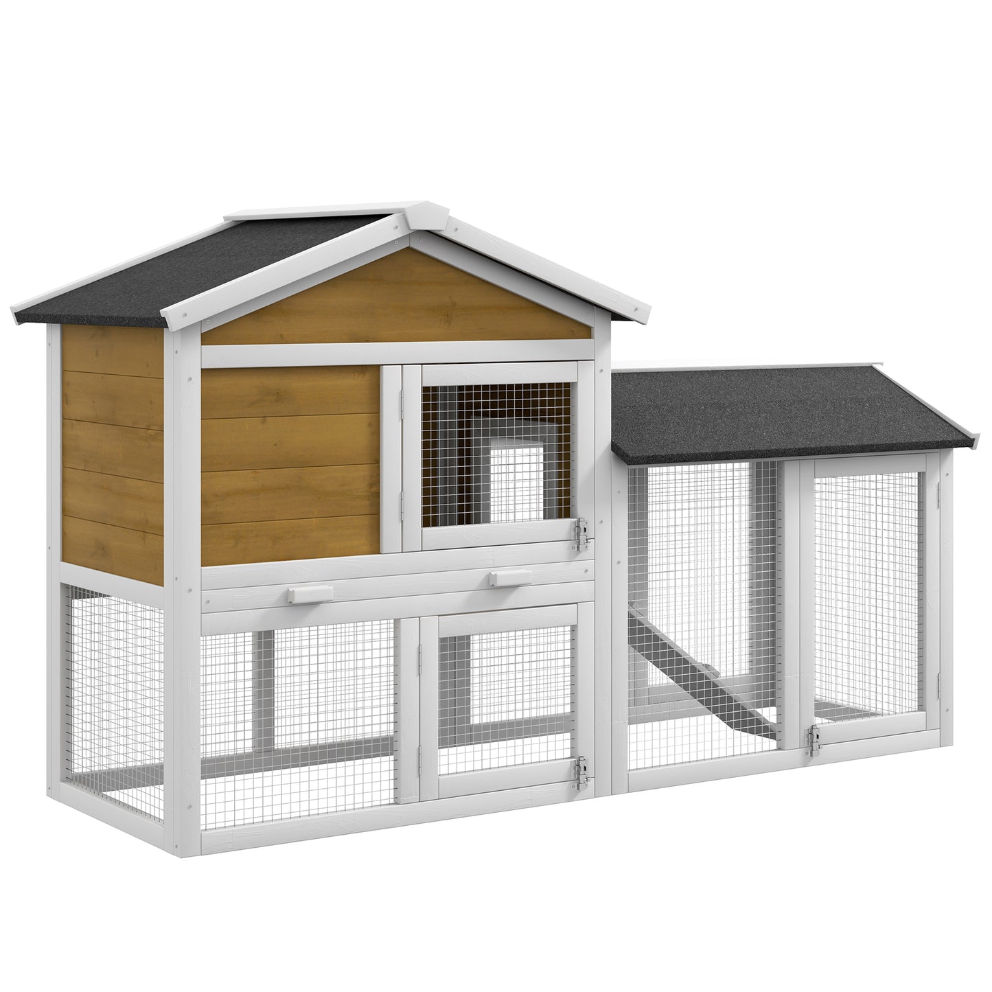 Wooden Rabbit Hutch with Run, Ramp, Removable Tray & Weatherproof Roof