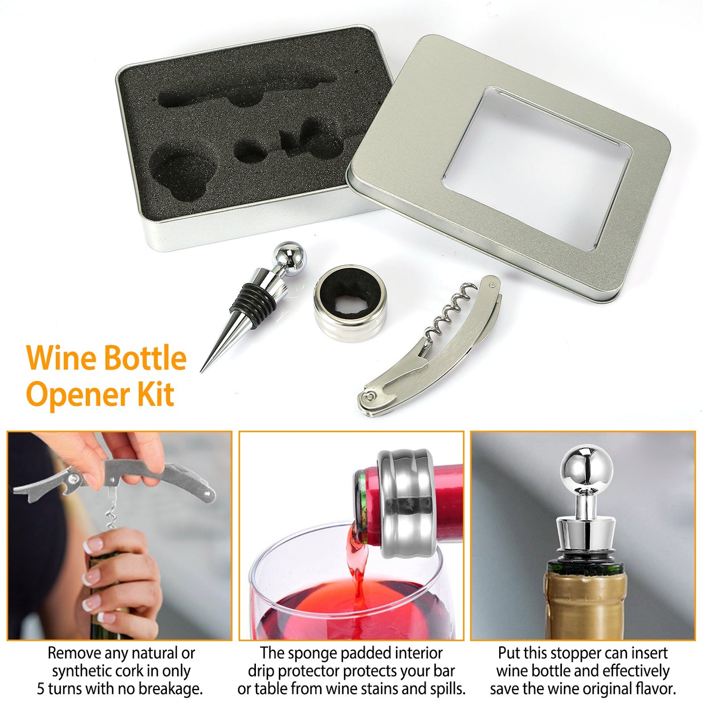 3 Piece Corkscrew Wine Bottle Opener Set