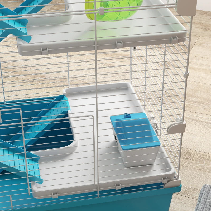 6-Tier Hamster & Gerbil Cage with Tubes, Wheel, Hut, Ramps, Bottle & Dish (Light Blue)