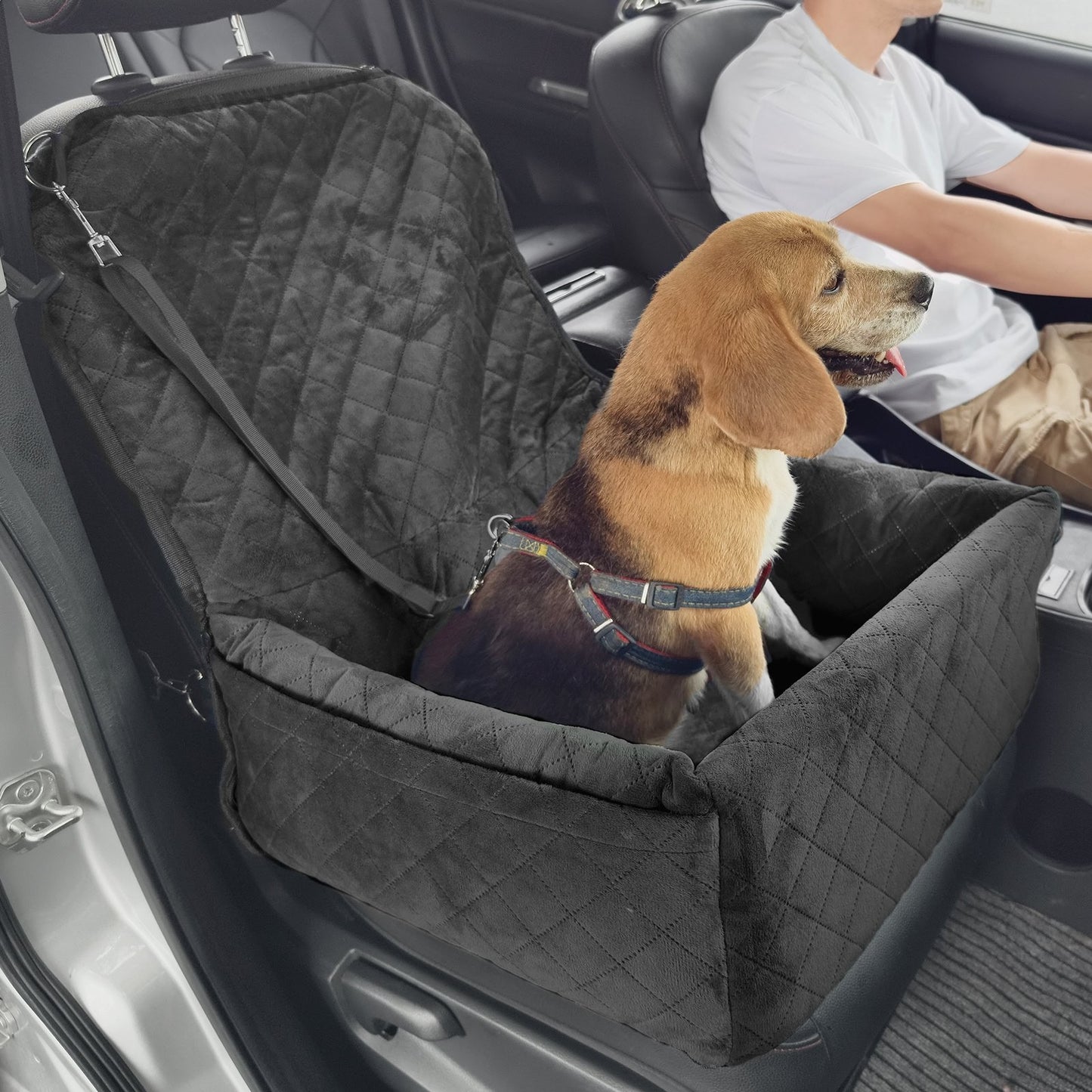 Sofa-Style Dog Booster Car Seat for Small & Medium Dogs up to 40 lbs – Front & Rear Seat Travel Bed