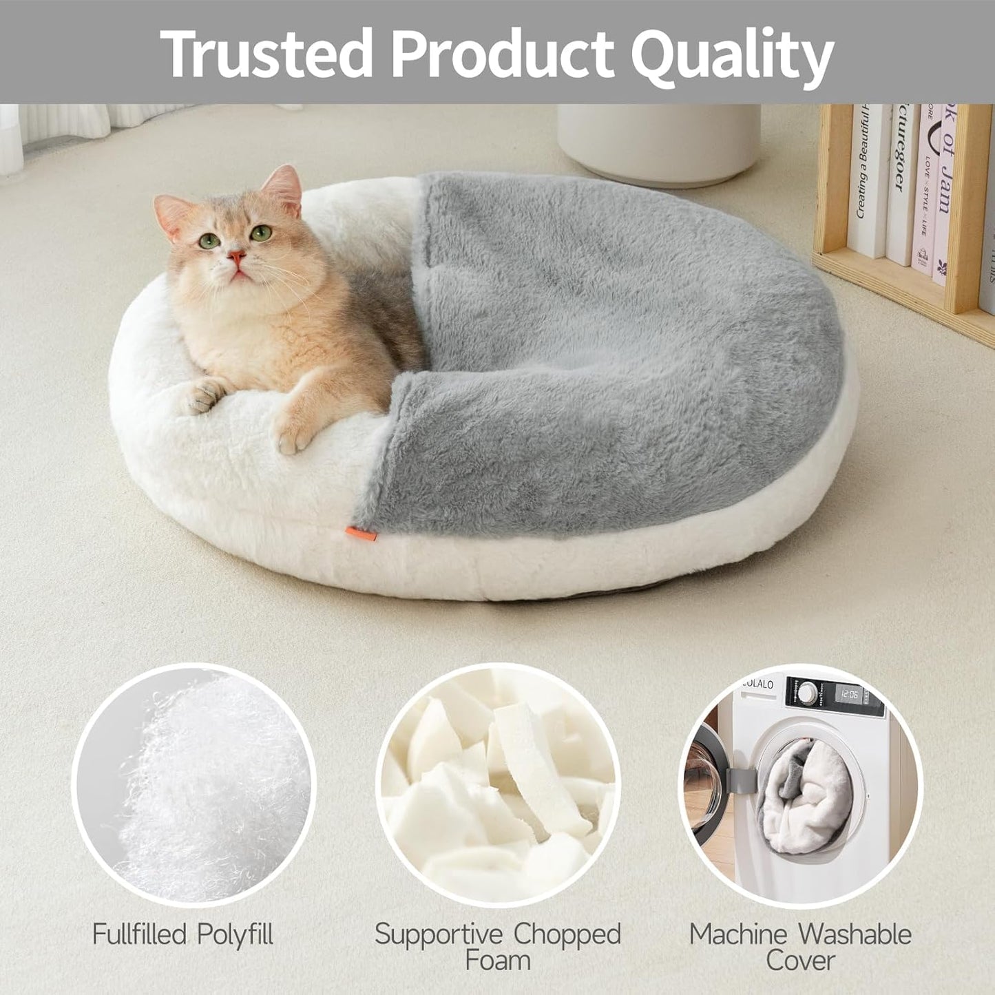 Plush 2-in-1 Cat Cave Donut Bed With Hooded Blanket for Cats and Small Dogs