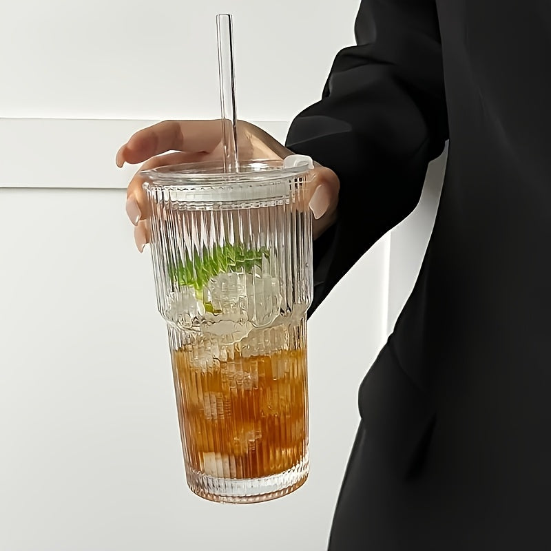 Glass Cup With Bamboo Lid And Reusable Straw