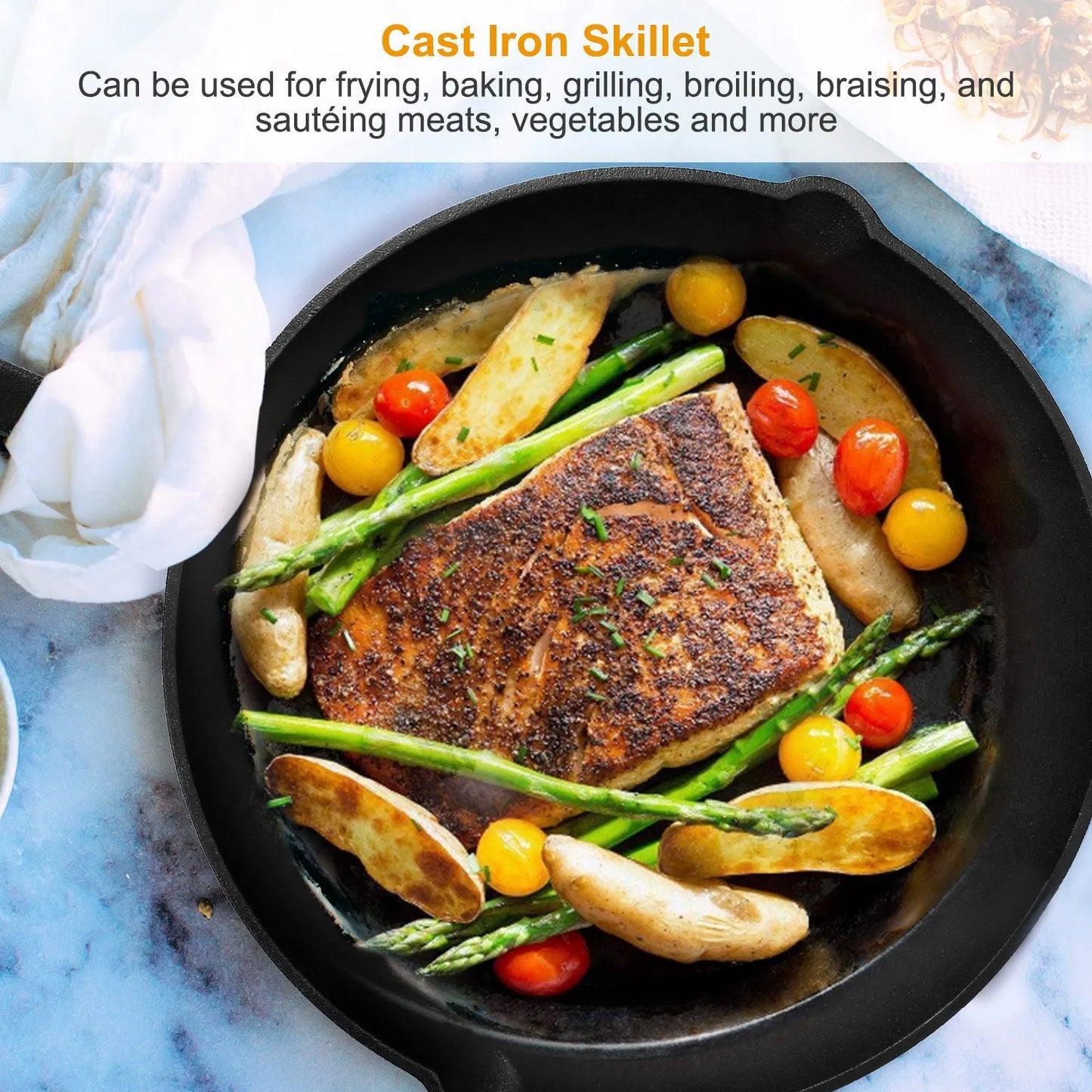 3 Piece Pre Seasoned Cast Iron Skillet Set