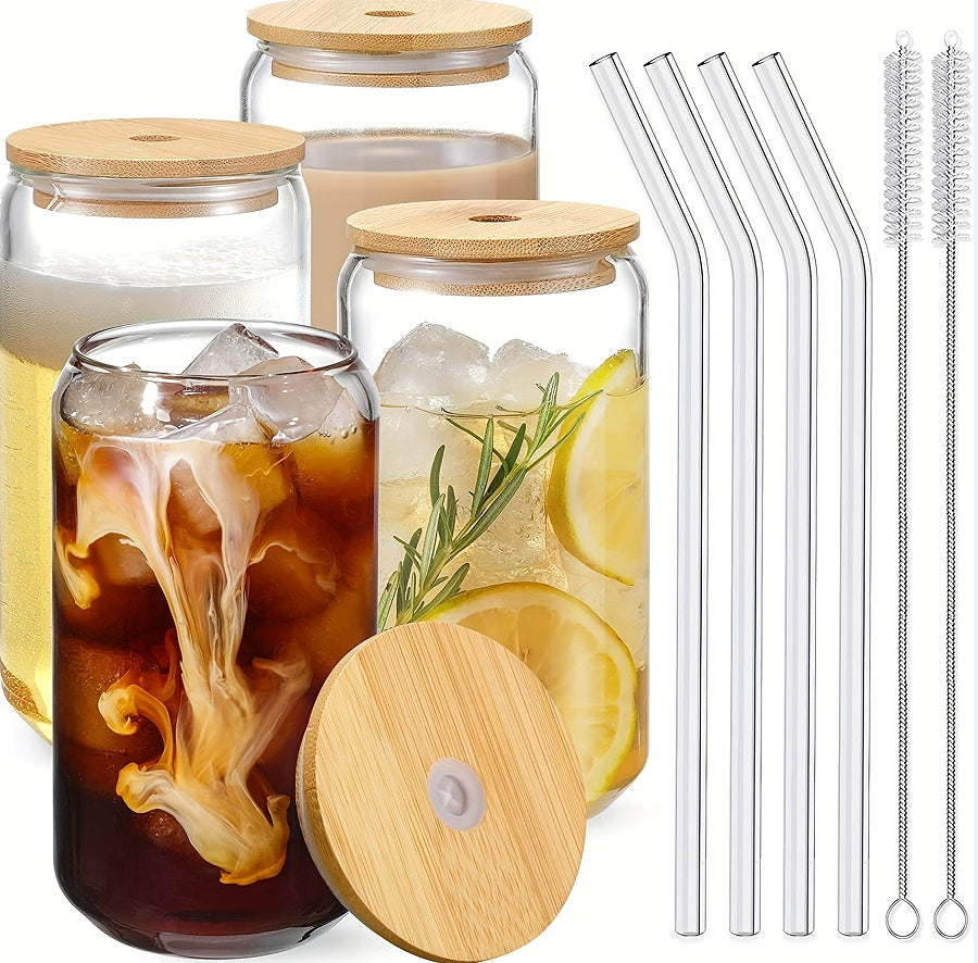 Glass Cup With Bamboo Lid And Reusable Straw