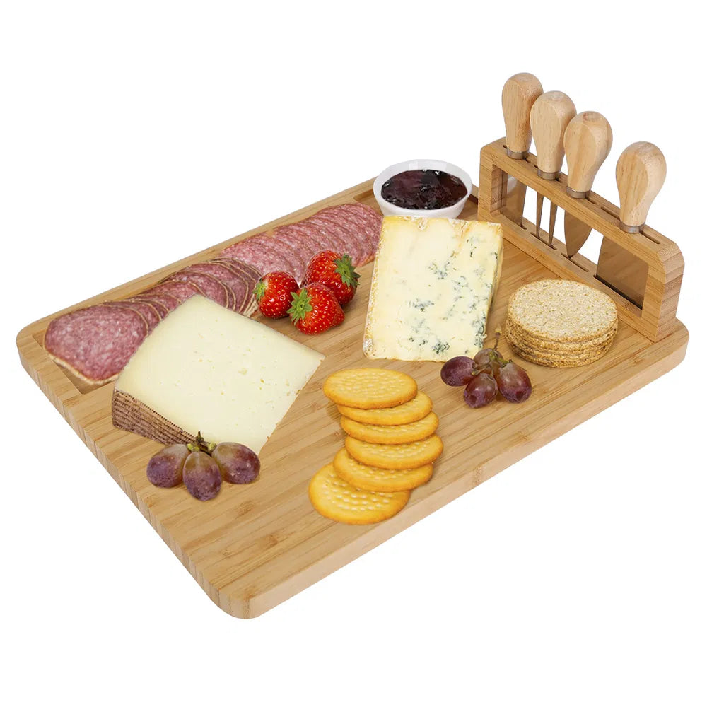 Bamboo Charcuterie Cheese Board Serving Tray With Cutlery Set