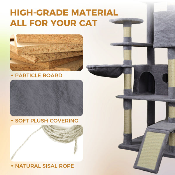 84.6-Inch Dark Gray Cat Tree Tower with Multiple Condos, Hammocks, Scratching Posts & Ladder