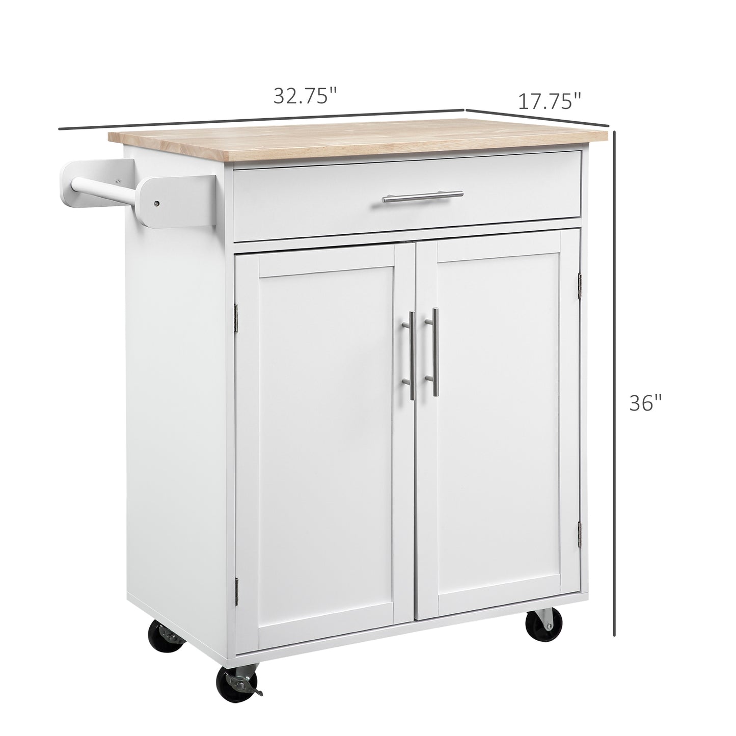 Kitchen Island Cart With Rubberwood Top And Adjustable Storage