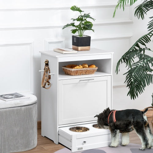 Pet Feeder Station Cabinet with Raised Bowls and Storage