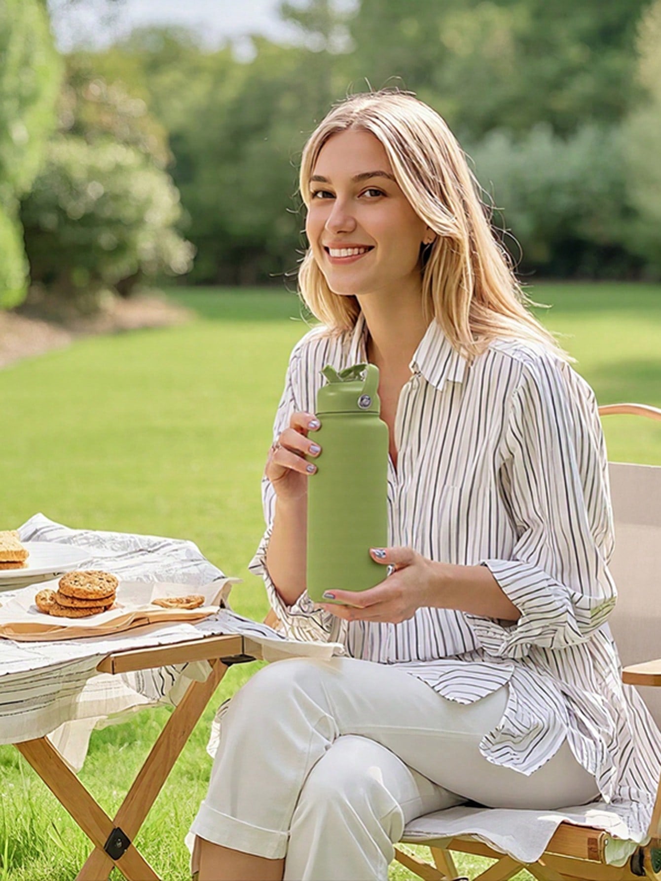 Stainless Steel Wide - Mouth Sports Water Bottle With Straw And Handle