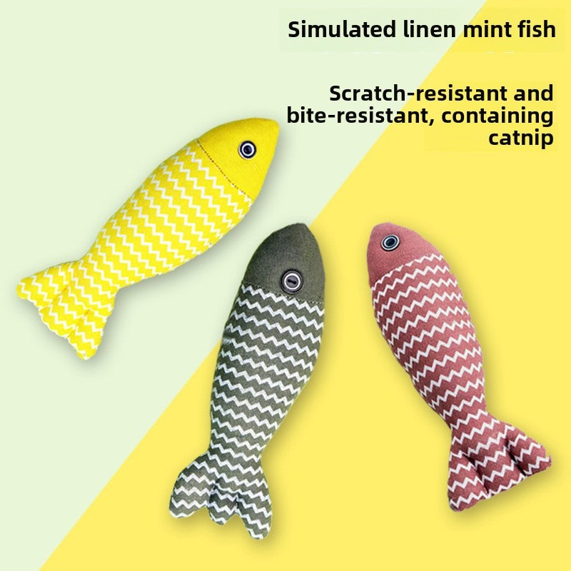 Cat Mint Fish Toy with Catnip – Linen Chew & Kicker Toy for Cats (Random Color)