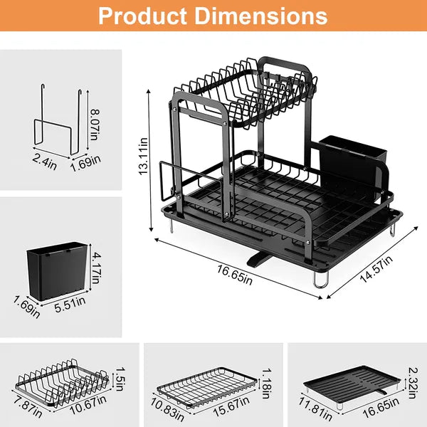 2 Tier Dish Drying Rack With Drainboard