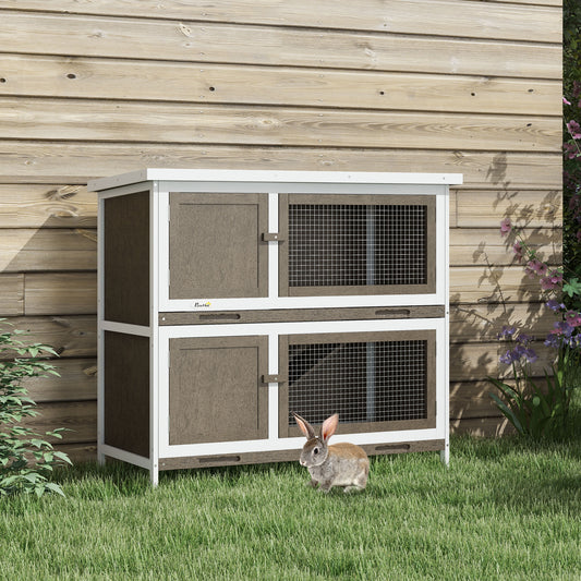 2-Story Bunny Hutch with Ramp, Slide-Out Trays & Asphalt Roof