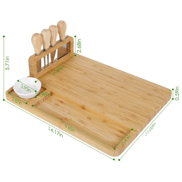Bamboo Charcuterie Cheese Board Serving Tray With Cutlery Set