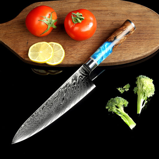 67 Layer Damascus Steel Chef Knife With Resin And Wood Handle