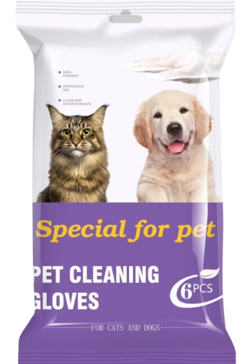 Pet Cleaning Gloves Wipes for Cats and Dogs 6 Pack
