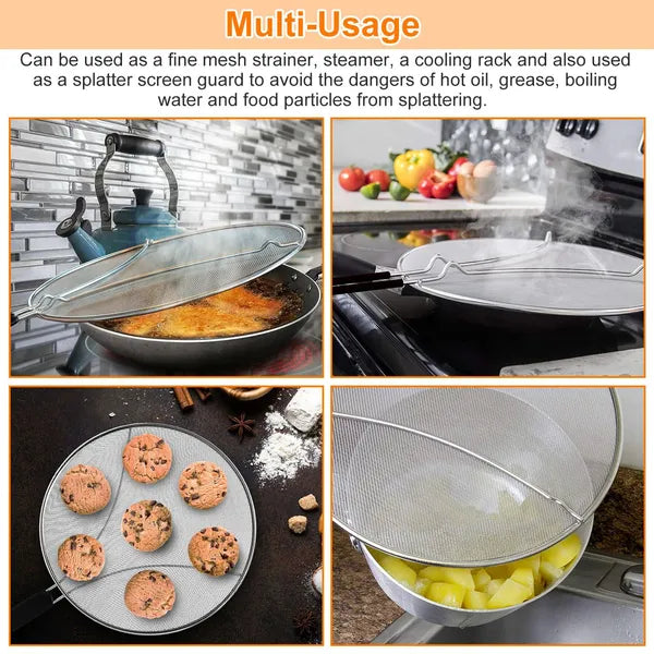 Grease Splatter Screen 13in Stainless Steel Fine Mesh Shield