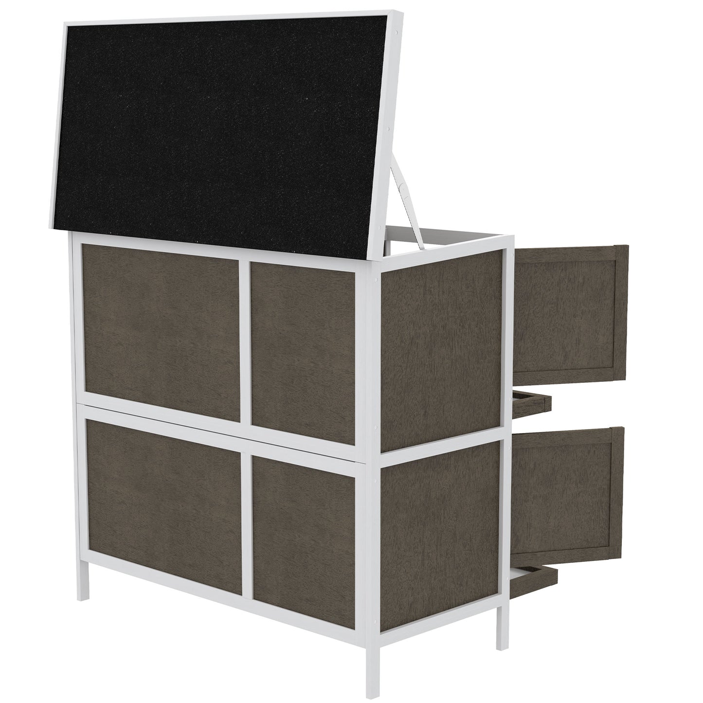 2-Story Bunny Hutch with Ramp, Slide-Out Trays & Asphalt Roof